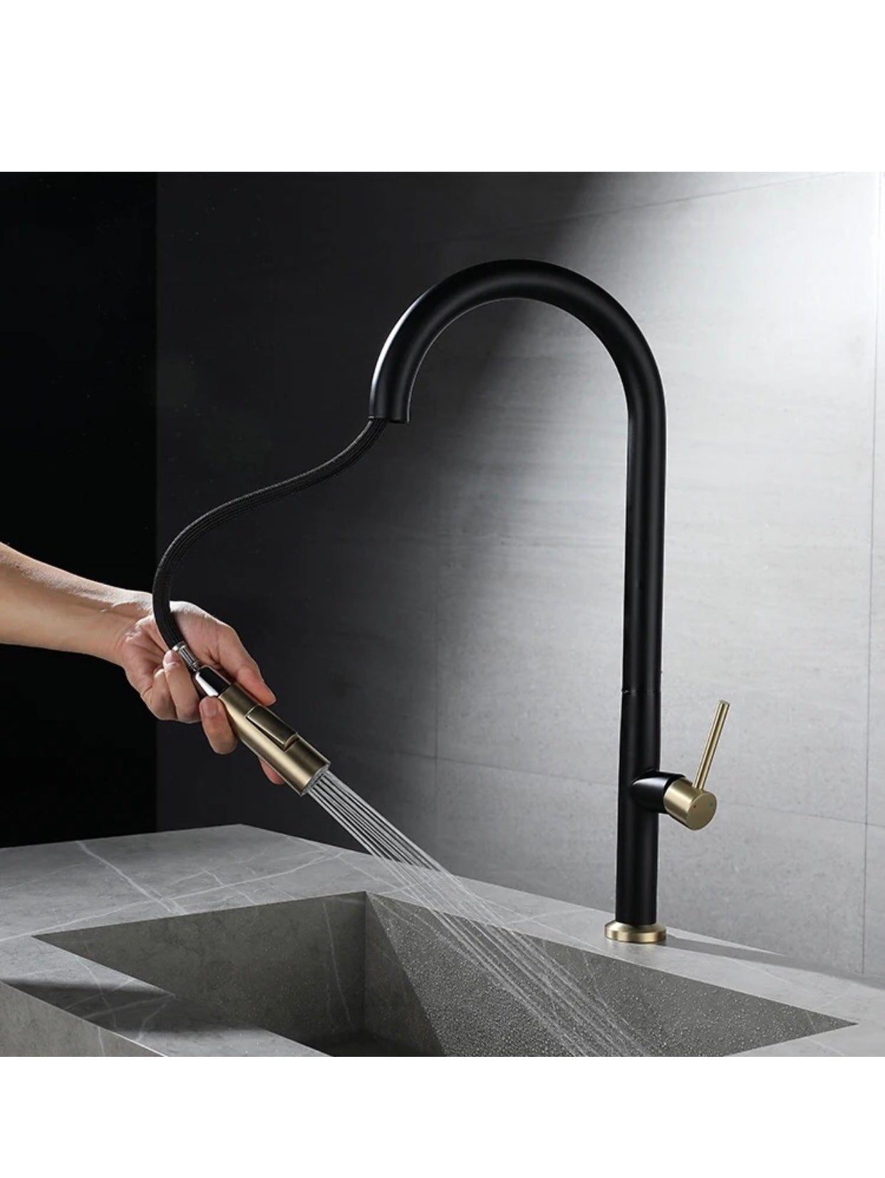 A|M Aquae Luxury 360 degree swivel spout kitchen sink faucet steel single handle pull down kitchen faucet