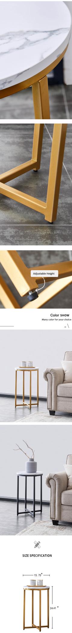 Modern X-shaped end/side table,Golden metal frame with round marble color top