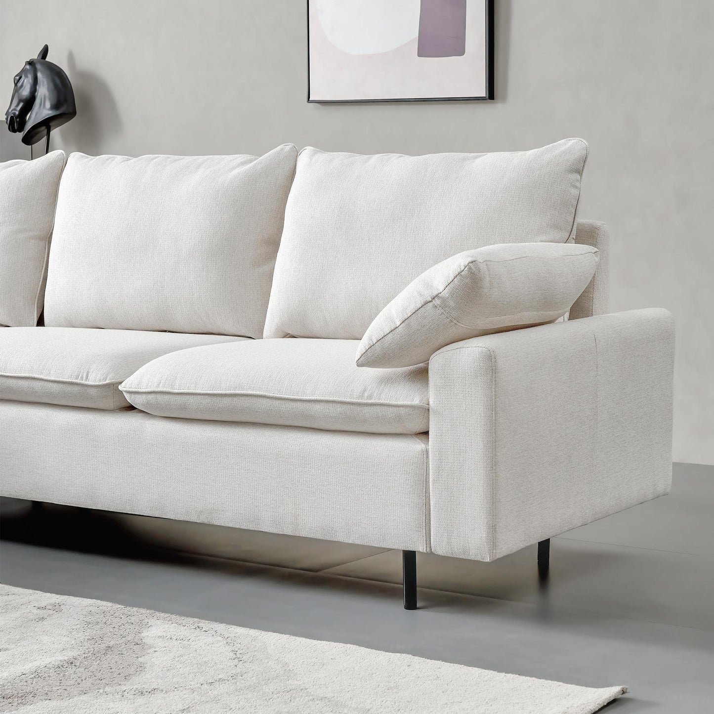 L-Shaped linen sectional sofa with right chaise,Beige