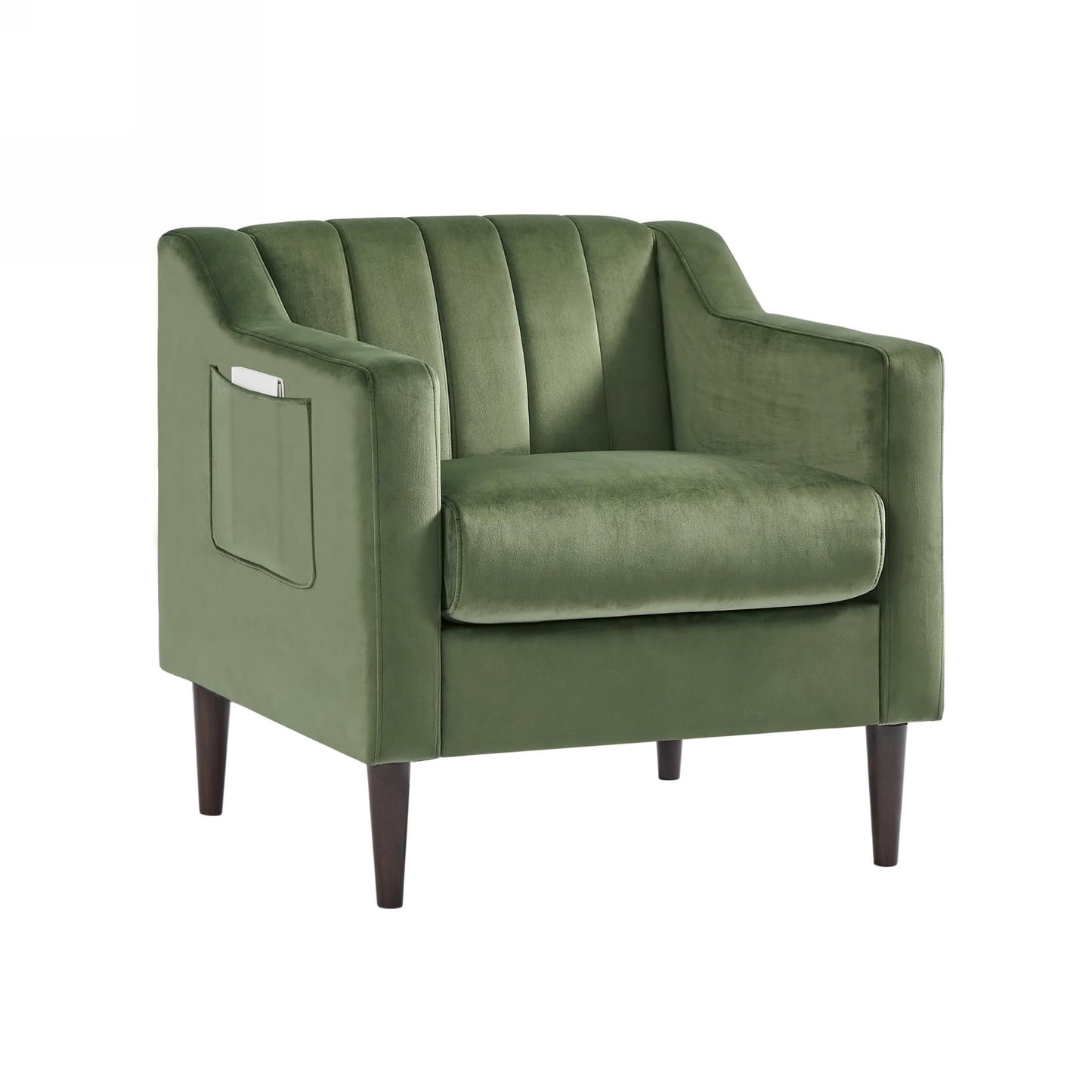 Modern velvet fabric single person sofa side chair with solid wood legs, used in bedroom, living room and office.