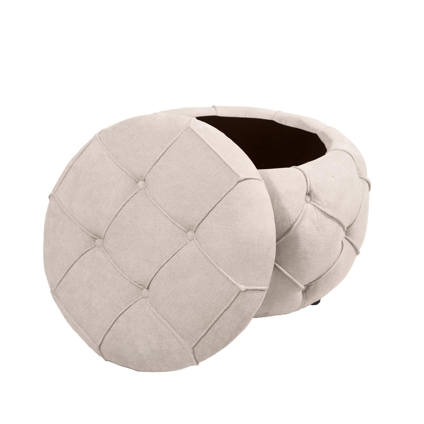 Large Button Tufted Woven Round Storage Footstool。Suitable for living room, bedroom, study