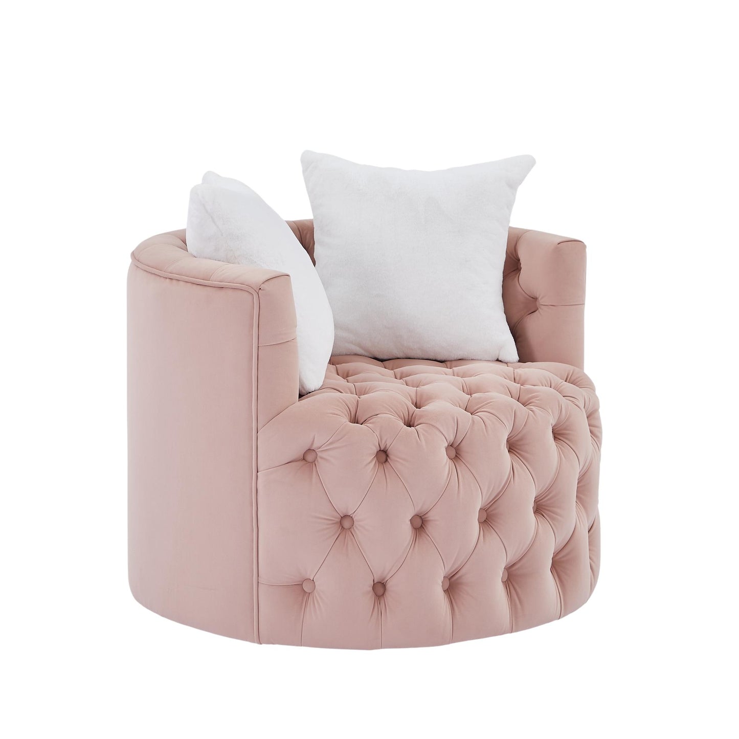 Modern Swivel Barrel Chair with 360° Swivel Base and 2 Pillows, Velvet Fabric Shell Chair Back, Suitable for All Environments