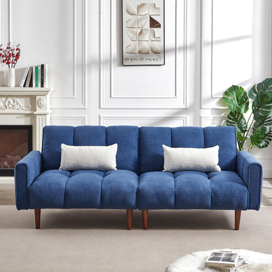 Modern fabric linen upholstered sofa bed with 3 levels of adjustable backrest, solid wood legs and 2 pillows for multiple environments.