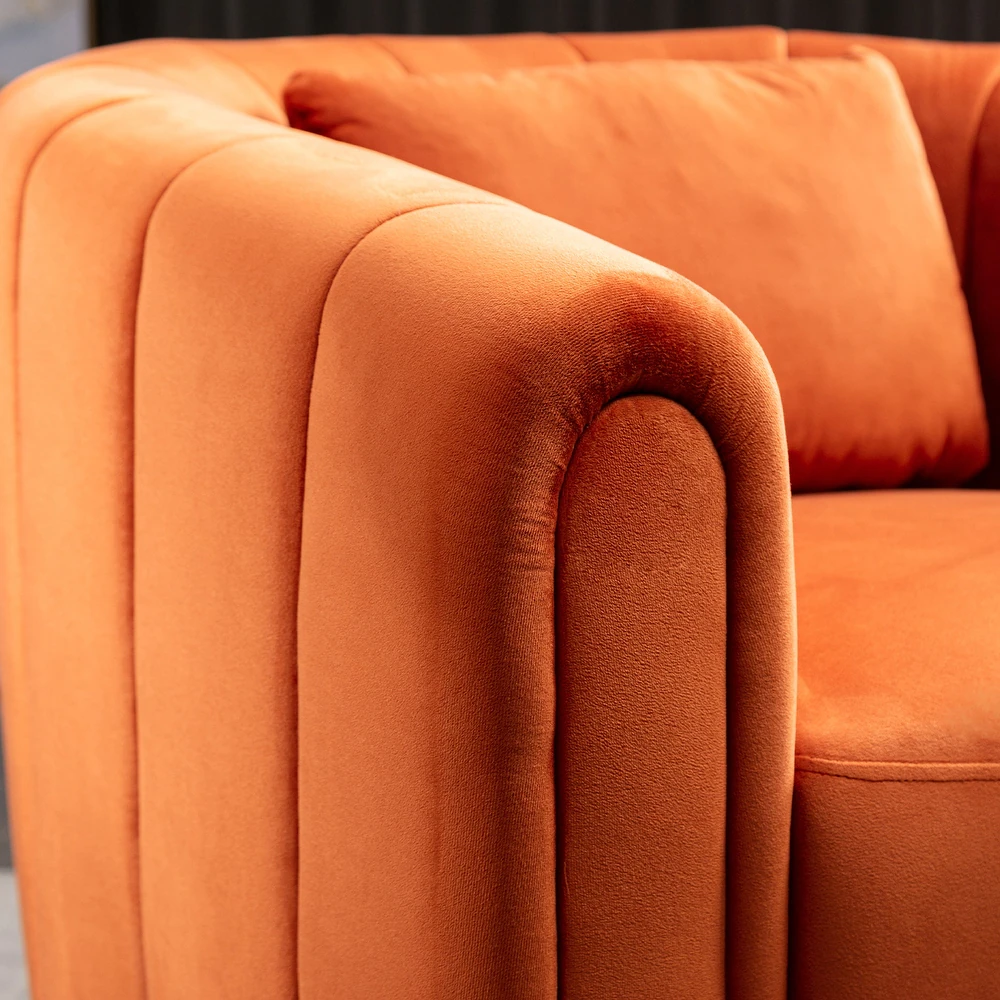 AvaMalis Modern Barrel  swivel Accent Chair with Plump Pillow, Modern Channel Velvet Accent Chair