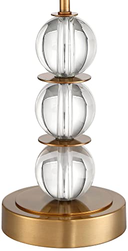 Halston Modern Buffet Table Lamps Set of 2 with Dimmer 32 1/2" Tall Brass Metal Stacked Crystal Off-White Fabric Drum Shade for Living Family Room Dining House Home Office