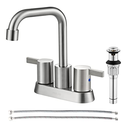 A|M Aquae 2 Handles Bathroom Faucet Brushed Nickel with Metal Pop-up Drain and Faucet Supply Lines, 1431602