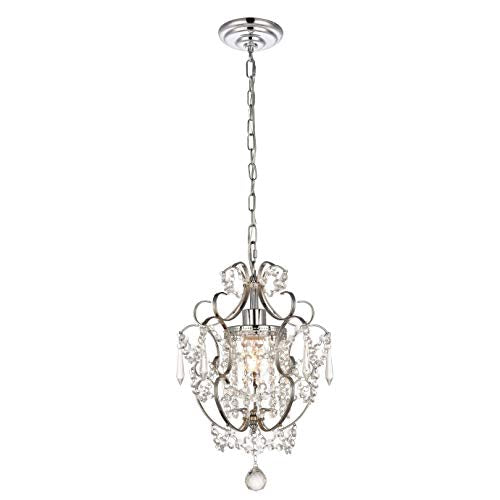 AvaMalis A|M Lighting Mini Chandelier Chrome Crystal Chandeliers Lighting 1-Light Modern Elegant Crystal Iron Ceiling Light Fixture