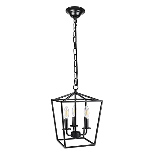 Pendant Light Hanging Lantern Lighting Fixture for Kitchen and Dining Room, Industrial Retro Iron Chandelier Fixture,E26 Base, Black (Bulbs Not Included)