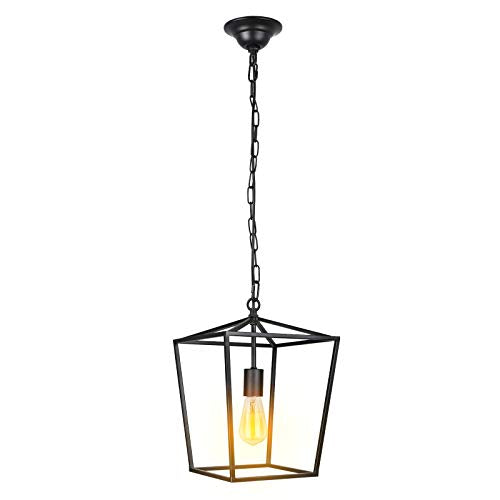 Pendant Light Hanging Lantern Lighting Fixture for Kitchen and Dining Room, Industrial Retro Iron Chandelier Fixture,E26 Base, Black (Bulbs Not Included)