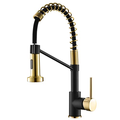 A|M Aquae Black Faucet Kitchen, Commercial Black Gold Kitchen Faucet Matte Black Modern Single Handle Kitchen Faucet with Pull Down Sprayer for Rv Farmhouse Camper
