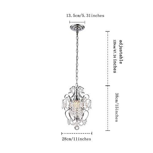AvaMalis A|M Lighting Mini Chandelier Chrome Crystal Chandeliers Lighting 1-Light Modern Elegant Crystal Iron Ceiling Light Fixture