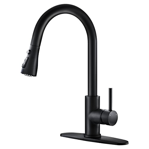 A|M Aquae Black Kitchen Faucets with Pull Down Sprayer Kitchen Sink Faucet with Pull Out Sprayer Single Hole Deck Mount Single Handle Stainless Steel Grifos De Cocina 866068R