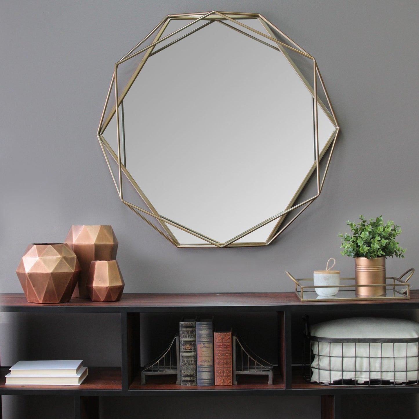 Gold Metal Octagon Framed Wall Mirror