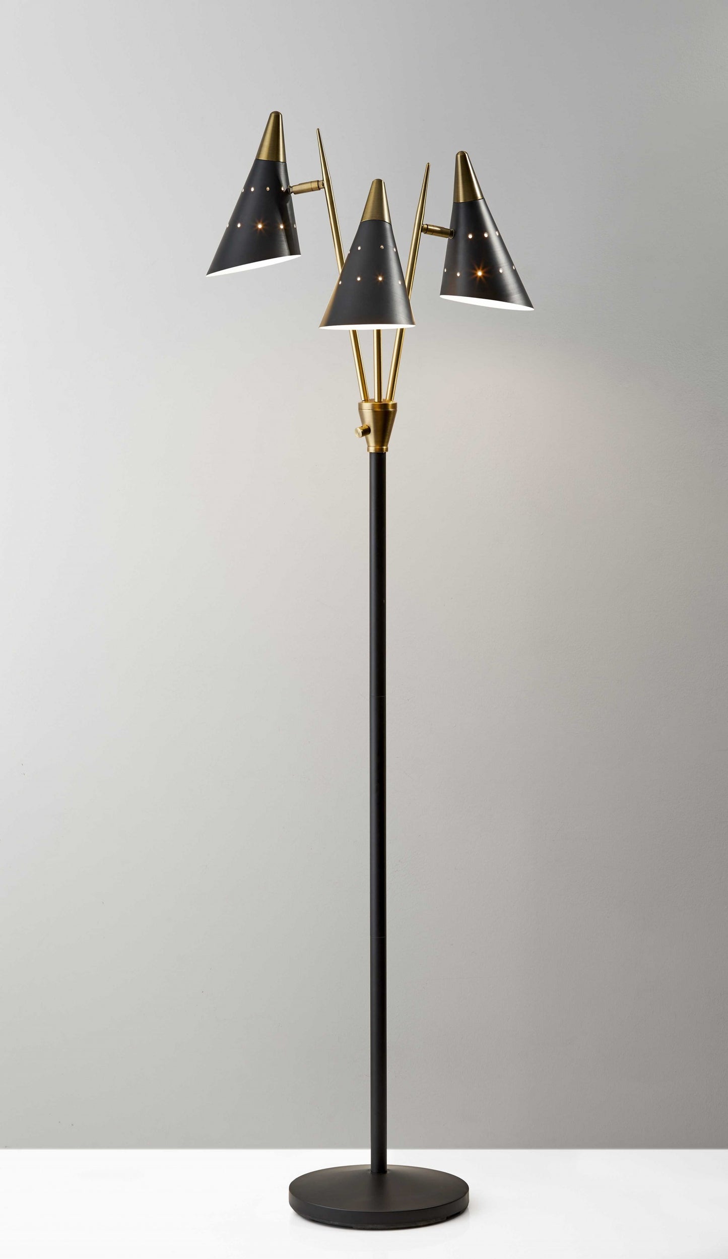 66" Black Three Light Novelty Floor Lamp With Black Cone Shade