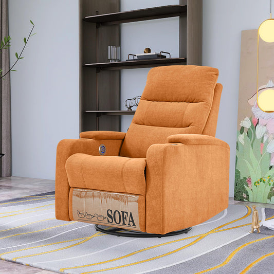 Swivel Rocking Recliner Sofa Chair With USB Charge Port & Cup Holder For Living Room, Bedroom,light orange