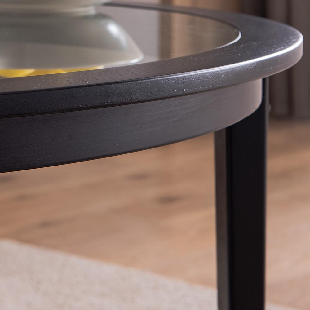 Modern Solid wood round coffee table with tempered glass top black color-36"