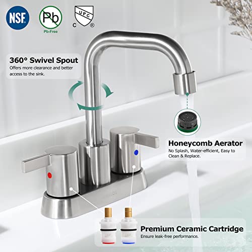 A|M Aquae 2 Handles Bathroom Faucet Brushed Nickel with Metal Pop-up Drain and Faucet Supply Lines, 1431602