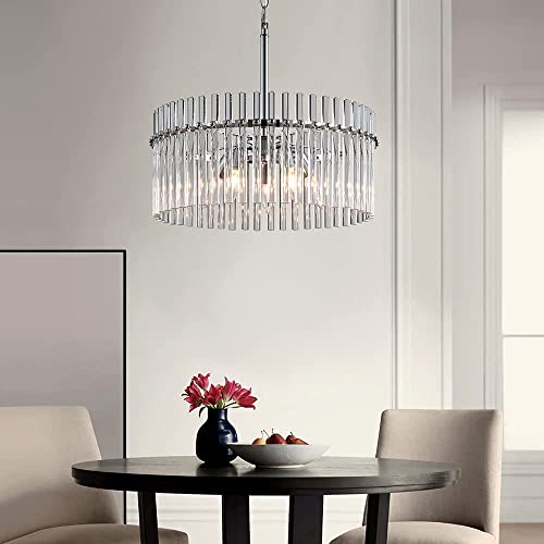 Modern K9 Crystal Chandelier with 5 Lights, Contemporary Elegant Pendant Ceiling Lighting Fixture for Dining Room, Bedroom, Living Room, D19 x H19 with Adjustable Chain