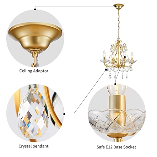 Crystal Candle Chandelier Pendant Flus mount Ceiling Light Modern Lighting Fixture for Bedroom Hallway Bar Kitchen Bathroom, H 14" x W 16", Black, E12 Base