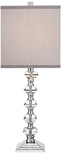 Modern Table Lamp 25" High Clear Stacked Cubes Crystal White Fabric Tapered Drum Shade Décor for Bedroom Living Room House Home Bedside Nightstand Office Entryway Kids Family