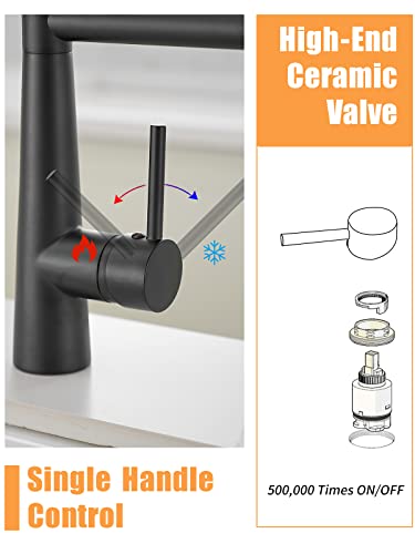 A|M Aquae Kitchen Faucet Black,Black and Gold Kitchen Faucet Commercial Style Single Handle Kitchen Faucets with Pull Down Sprayer