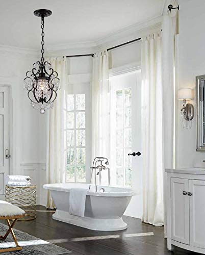 AvaMalis A|M Lighting Mini Chandelier Chrome Crystal Chandeliers Lighting 1-Light Modern Elegant Crystal Iron Ceiling Light Fixture