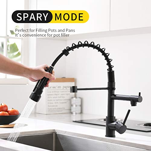 A|M Aquae Black Faucet Kitchen, Commercial Modern Single Handle Kitchen Faucet with Pull Down Sprayer