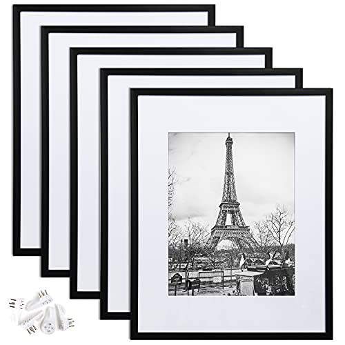 upsimples 16x20 Picture Frame Set of 5,Display Pictures 11x14 with Mat or 16x20 Without Mat,Wall Gallery Poster Frames,Black