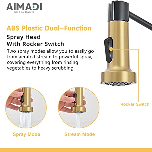 A|M Aquae Black Faucet Kitchen, Commercial Modern Single Handle Kitchen Faucet with Pull Down Sprayer