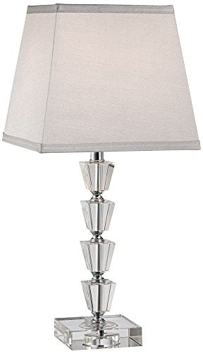Modern Table Lamp 25" High Clear Stacked Cubes Crystal White Fabric Tapered Drum Shade Décor for Bedroom Living Room House Home Bedside Nightstand Office Entryway Kids Family