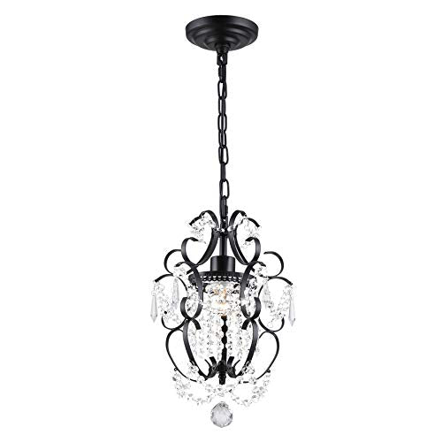 AvaMalis A|M Lighting Mini Chandelier Chrome Crystal Chandeliers Lighting 1-Light Modern Elegant Crystal Iron Ceiling Light Fixture