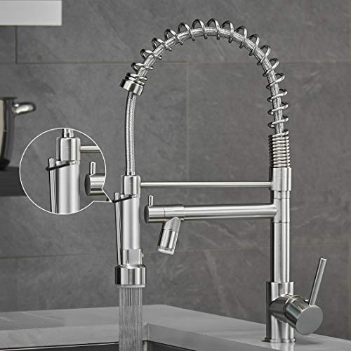 A|M Aquae Black Faucet Kitchen, Commercial Modern Single Handle Kitchen Faucet with Pull Down Sprayer