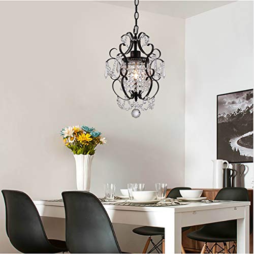 AvaMalis A|M Lighting Mini Chandelier Chrome Crystal Chandeliers Lighting 1-Light Modern Elegant Crystal Iron Ceiling Light Fixture