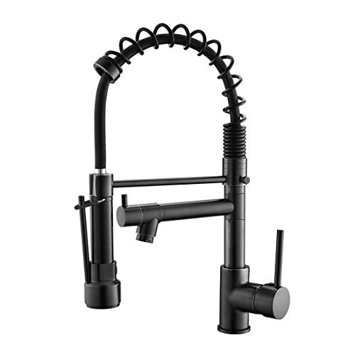 A|M Aquae Black Faucet Kitchen, Commercial Modern Single Handle Kitchen Faucet with Pull Down Sprayer