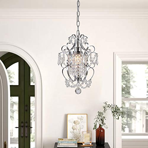 AvaMalis A|M Lighting Mini Chandelier Chrome Crystal Chandeliers Lighting 1-Light Modern Elegant Crystal Iron Ceiling Light Fixture