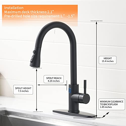 A|M Aquae Black Kitchen Faucets with Pull Down Sprayer Kitchen Sink Faucet with Pull Out Sprayer Single Hole Deck Mount Single Handle Stainless Steel Grifos De Cocina 866068R