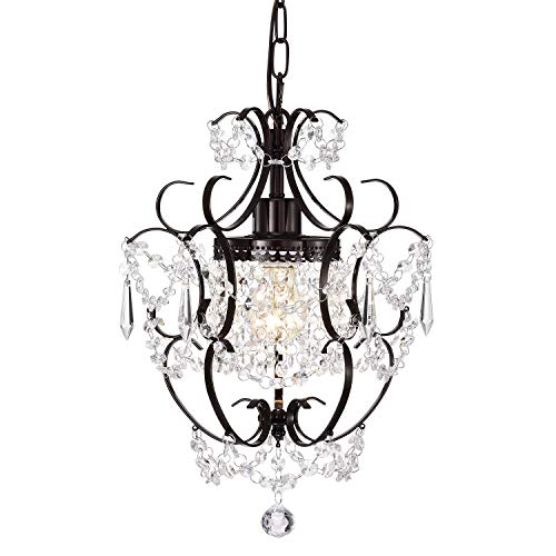 AvaMalis A|M Lighting Antique House Black Chandelier Small Crystal Chandelier Lighting Modern Mini Hanging Light Fixtures with 1 Light