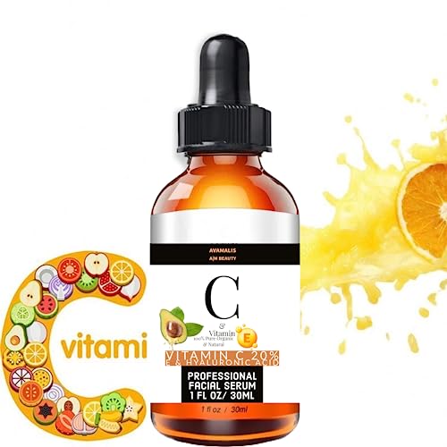 AvaMalis A|M Beauty Vitamin C serum 20% hyaluronic acid vitamin E, avacado oil, Anti AgingEven Skin Tone, Eye Area, Fine Lines & Wrinkles, 1 Fl Oz