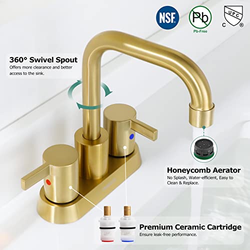 A|M Aquae 2 Handles Bathroom Faucet Brushed Nickel with Metal Pop-up Drain and Faucet Supply Lines, 1431602