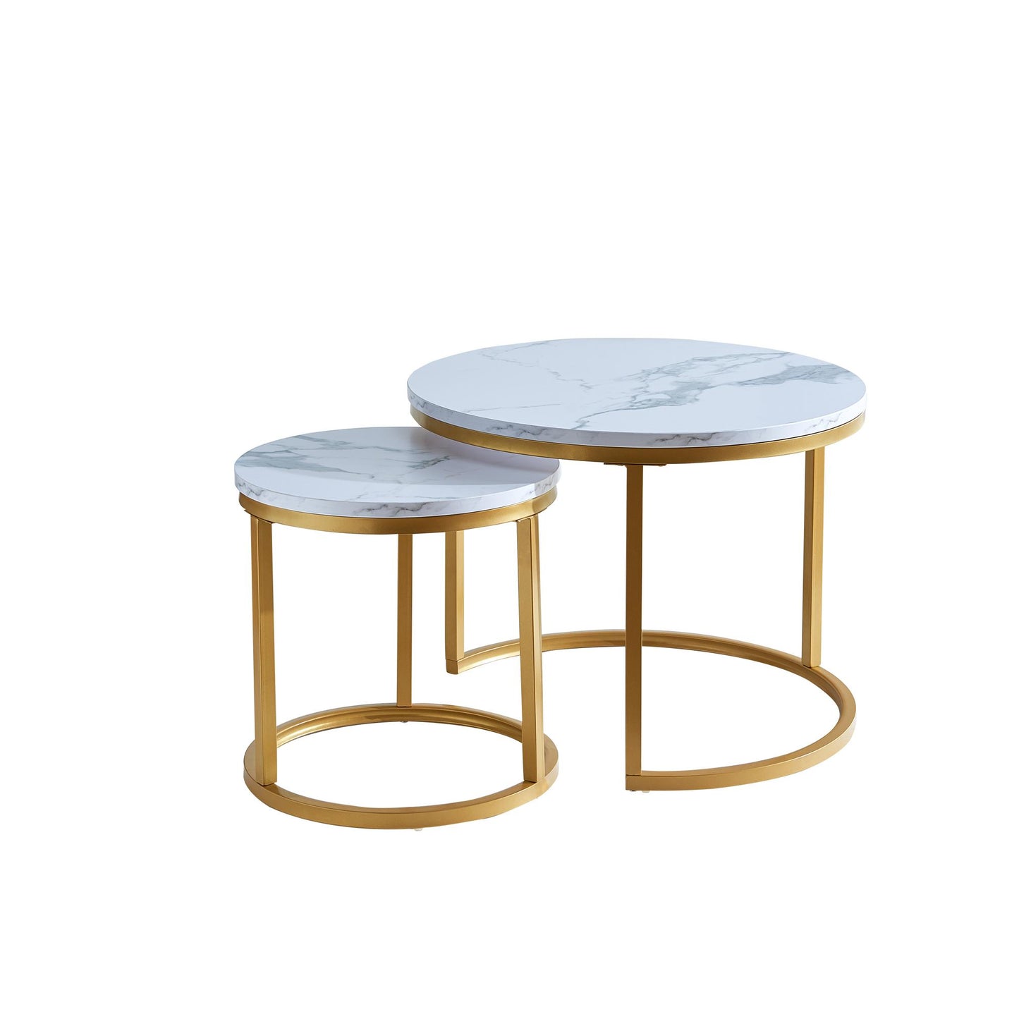 Modern Nesting coffee table,golden metal frame with marble color top-23.6"