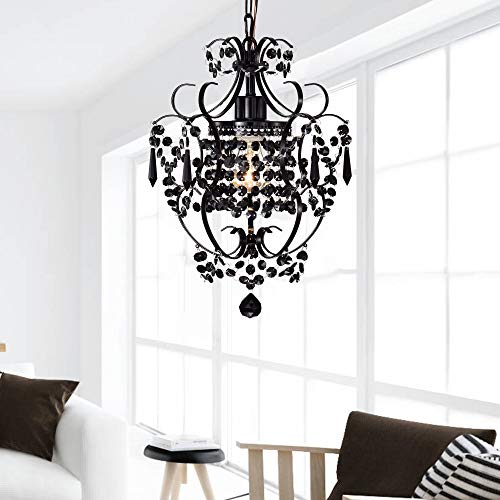 AvaMalis A|M Lighting Antique House Black Chandelier Small Crystal Chandelier Lighting Modern Mini Hanging Light Fixtures with 1 Light