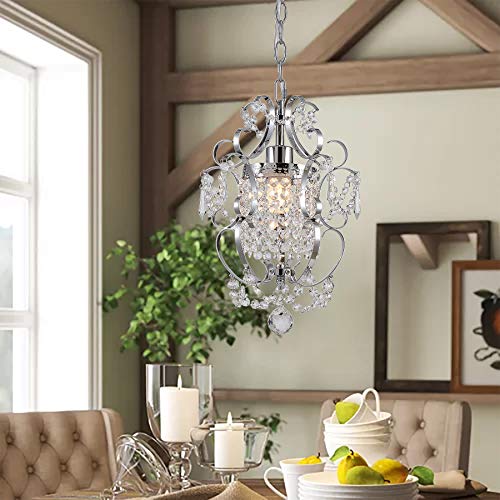 AvaMalis A|M Lighting Mini Chandelier Chrome Crystal Chandeliers Lighting 1-Light Modern Elegant Crystal Iron Ceiling Light Fixture