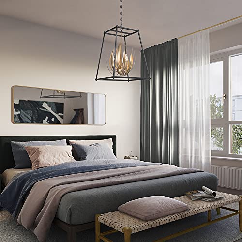 Modern Chandelier Light Fixture, 3-Light Stylish Flame Pendant Light Black and Gold Finish Metal for Dining and Living Room, Bedroom, Kitchen Island, Entryway, W15 x H20