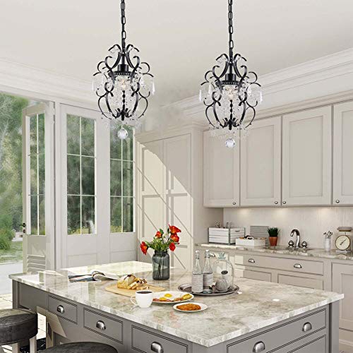 AvaMalis A|M Lighting Mini Chandelier Chrome Crystal Chandeliers Lighting 1-Light Modern Elegant Crystal Iron Ceiling Light Fixture