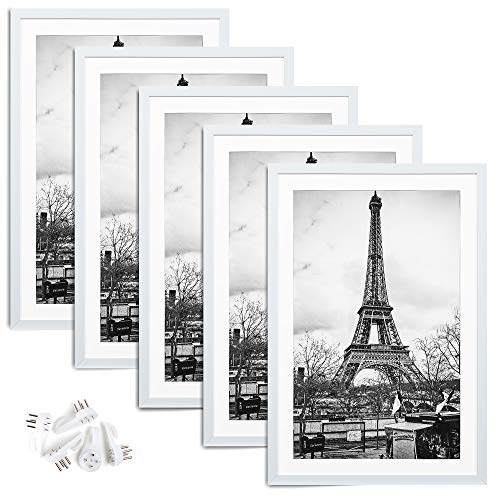 upsimples 16x20 Picture Frame Set of 5,Display Pictures 11x14 with Mat or 16x20 Without Mat,Wall Gallery Poster Frames,Black