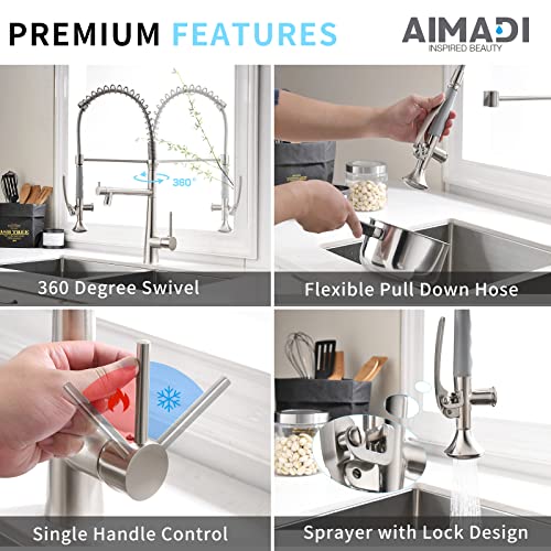 A|M Aquae Kitchen Faucet Black,Black and Gold Kitchen Faucet Commercial Style Single Handle Kitchen Faucets with Pull Down Sprayer