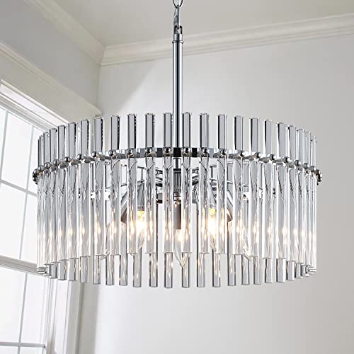 Modern K9 Crystal Chandelier with 5 Lights, Contemporary Elegant Pendant Ceiling Lighting Fixture for Dining Room, Bedroom, Living Room, D19 x H19 with Adjustable Chain