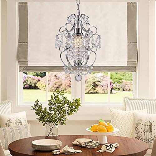 AvaMalis A|M Lighting Mini Chandelier Chrome Crystal Chandeliers Lighting 1-Light Modern Elegant Crystal Iron Ceiling Light Fixture