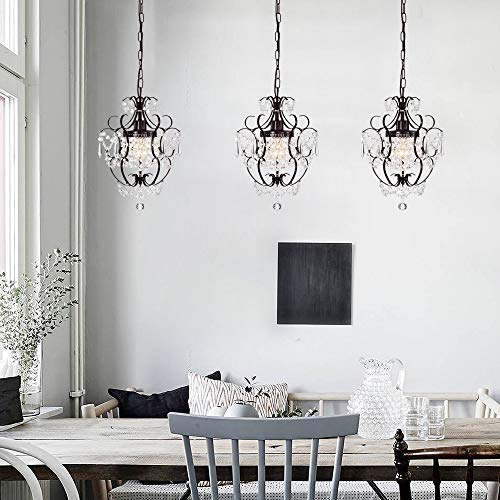 AvaMalis A|M Lighting Antique House Black Chandelier Small Crystal Chandelier Lighting Modern Mini Hanging Light Fixtures with 1 Light