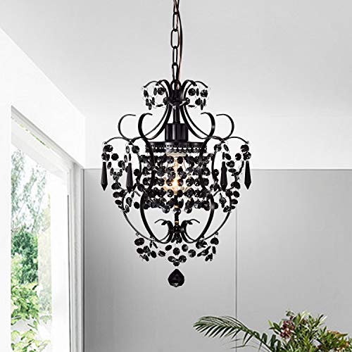 AvaMalis A|M Lighting Antique House Black Chandelier Small Crystal Chandelier Lighting Modern Mini Hanging Light Fixtures with 1 Light